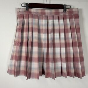 Urban Coco Plaid Skirt School Girl Skirt Pink Gray Size Large‎